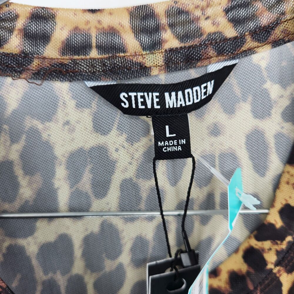 Steve Madden Women's Large Leopard Print Short Sleeve Hailee Dress NWT - Picture 3 of 10